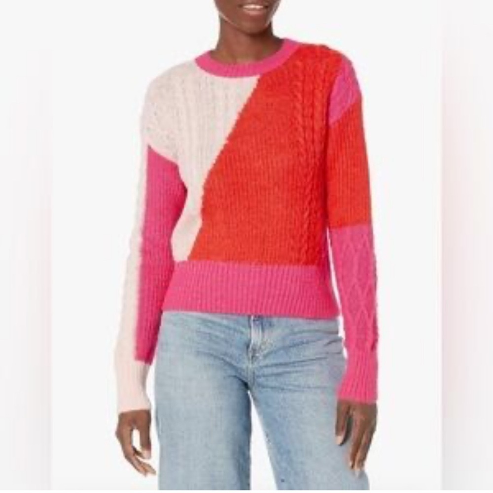 ✅ French Connection color block cable knit sweater size medium size M